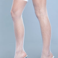 1931 Nylon Fishnet Thigh Highs White