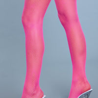 1931 Nylon Fishnet Thigh Highs Neon Pink