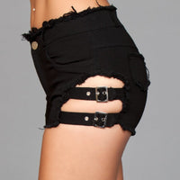 J10BK Buckled Down Denim Shorts - Black