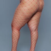 2304 Oversized Fishnet Pantyhose Red