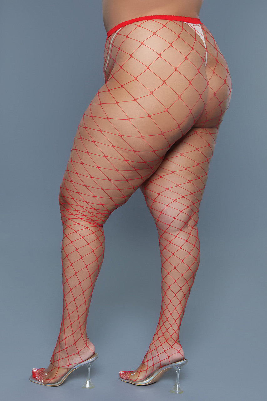 2304 Oversized Fishnet Pantyhose Red