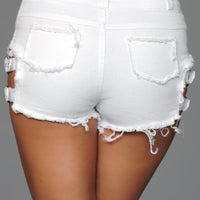 J10WT Buckled Down Denim Shorts - White