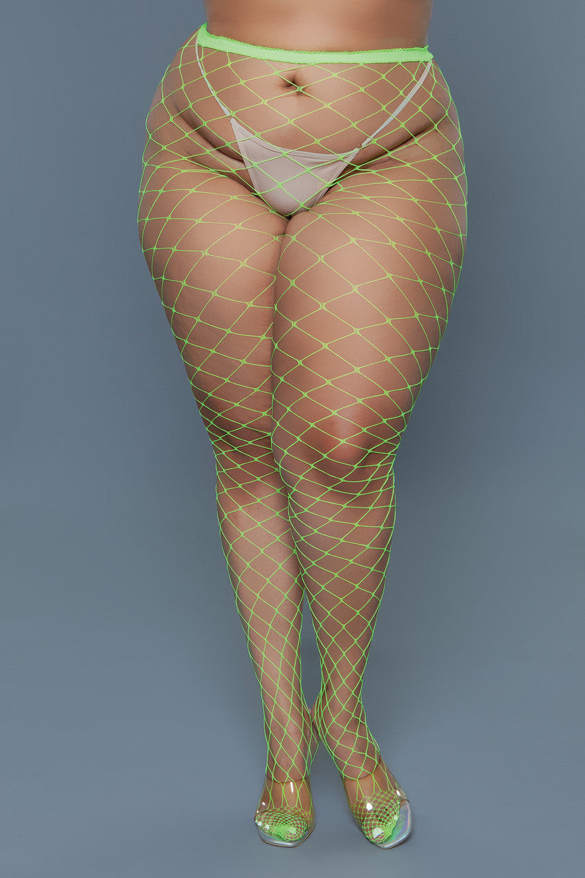 2304 Oversized Fishnet Pantyhose Neon Green