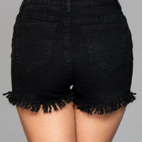 J9BK Fringed Button Up Shorts - Black