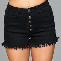 J9BK Fringed Button Up Shorts - Black