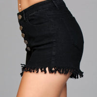 J9BK Fringed Button Up Shorts - Black