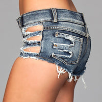 J7BL Distressed Side Cutout Shorts - Medium Wash