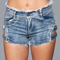 J10BL Buckled Down Denim Shorts - Medium Wash