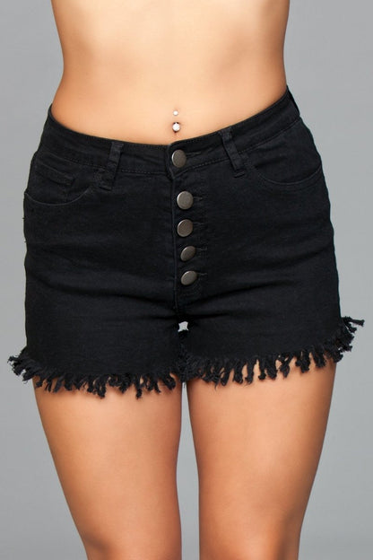 J9BK Fringed Button Up Shorts - Black