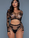 2153 Floral Delight Bodystocking Black