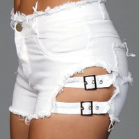 J10WT Buckled Down Denim Shorts - White