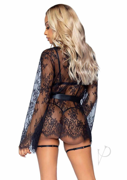 Eyelash Lace Garter Teddy 3pc Sm Blk