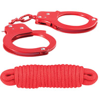 Sinful Metal Cuffs W/keys Love Rope Red