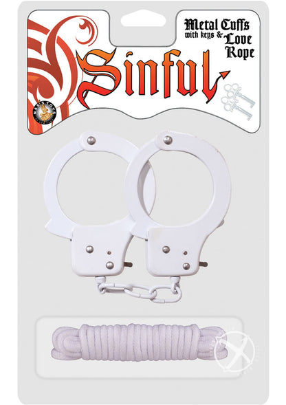 Sinful Metal Cuffs W/keys Love Rope Whit