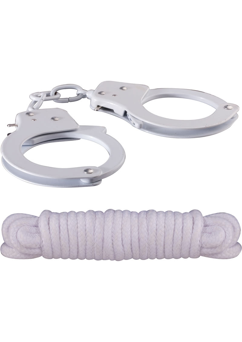 Sinful Metal Cuffs W/keys Love Rope Whit