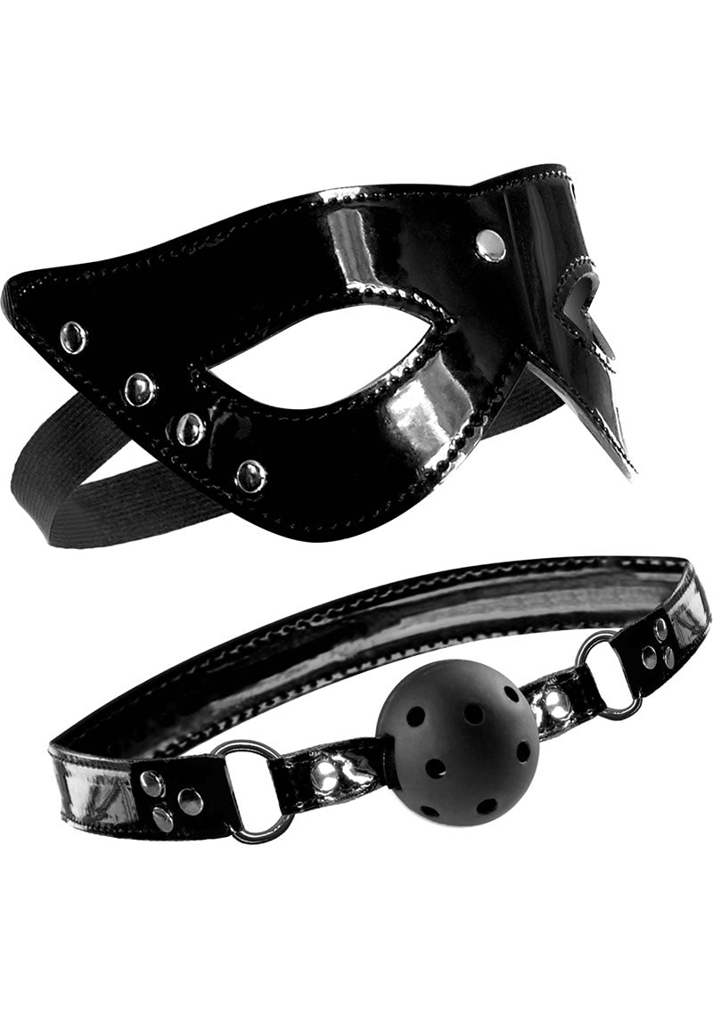 Ffle Masquerade Mask and Ball Gag Black