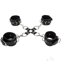 Ouch! Leather Hand And Leg Cuffs Black