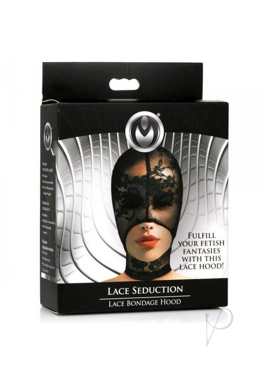 Ms Lace Seduction Lace Bondage Hood Blk