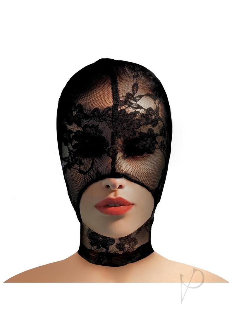 Ms Lace Seduction Lace Bondage Hood Blk