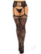 French Rose Lace Stocking/garterbelt Blk