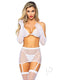 Rhinestone Fishnet Garter Set 5pc White