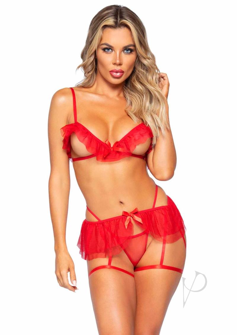 Mesh Ruffle Bra 3pc Os Red(disc)