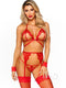 Eyelash Bra Garter Gstring 4pc Os Red
