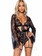 Eyelash Lace Garter Teddy 3pc Sm Blk