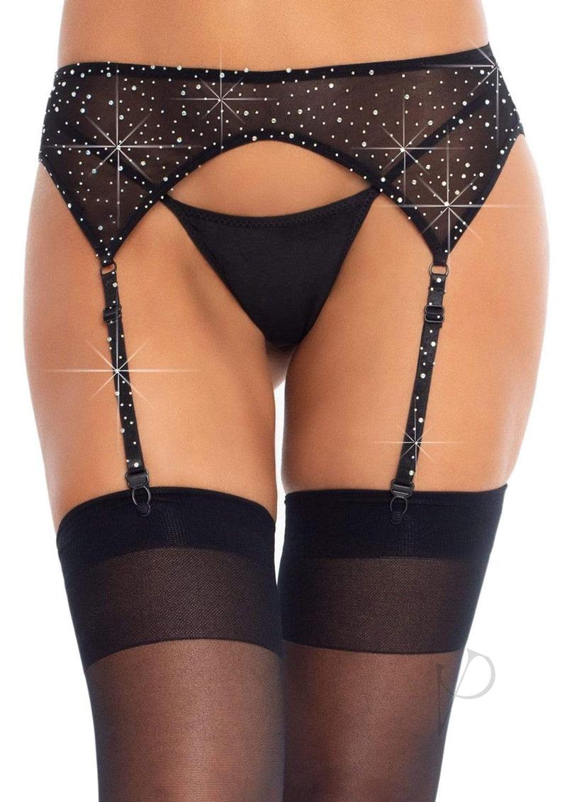 Rhinestone Garter Belt Os Black